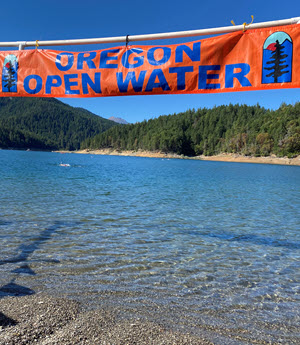 Applegate Lake water level view of the start and finish area